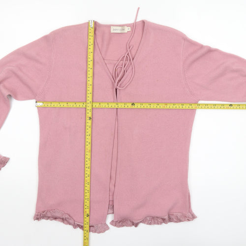 Bonmarche Womens Pink V-Neck Ruffle Hem Acrylic Cardigan M