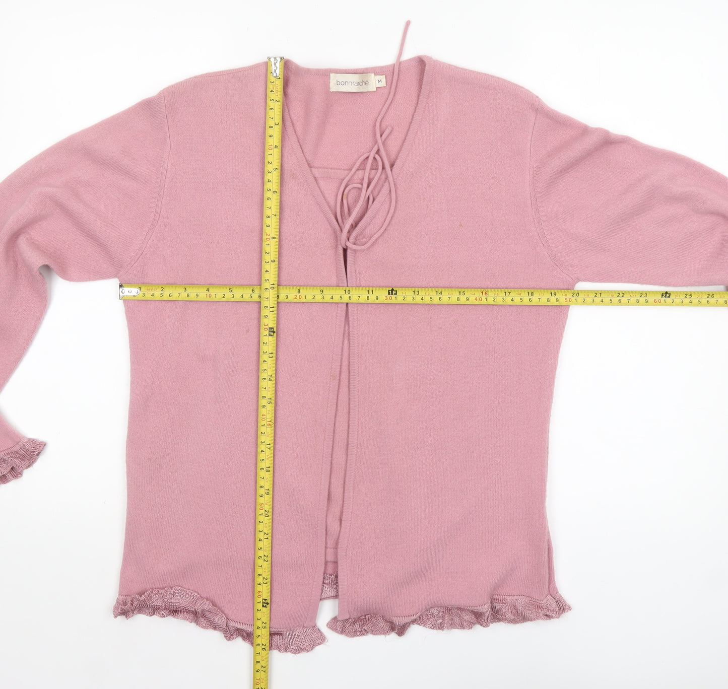 Bonmarche Womens Pink V-Neck Ruffle Hem Acrylic Cardigan M