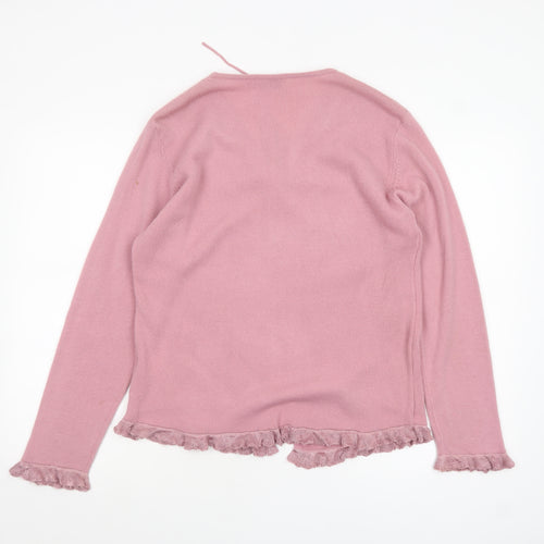 Bonmarche Womens Pink V-Neck Ruffle Hem Acrylic Cardigan M
