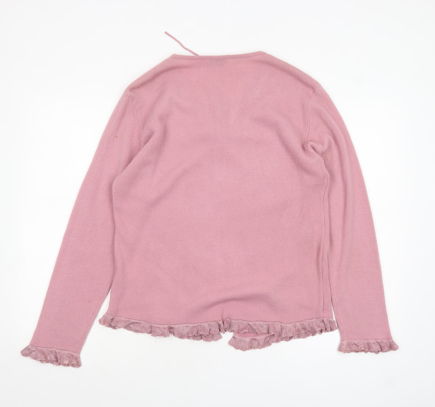 Bonmarche Womens Pink V-Neck Ruffle Hem Acrylic Cardigan M