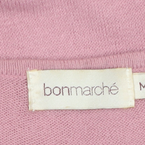 Bonmarche Womens Pink V-Neck Ruffle Hem Acrylic Cardigan M