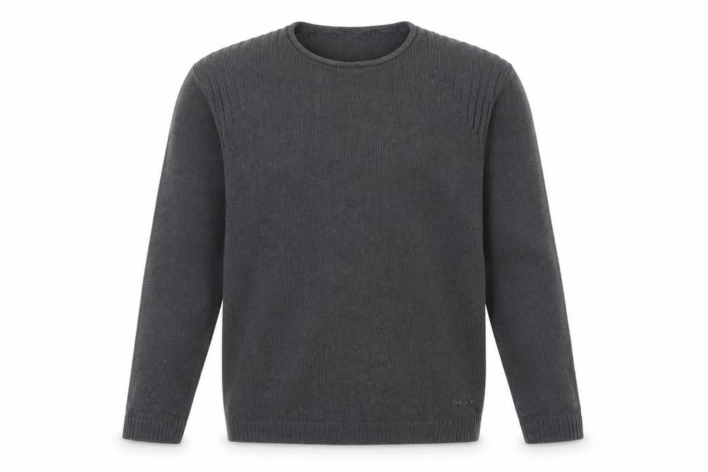 Front view of DKNY Men's Grey Cotton Crew Neck jumper, size M