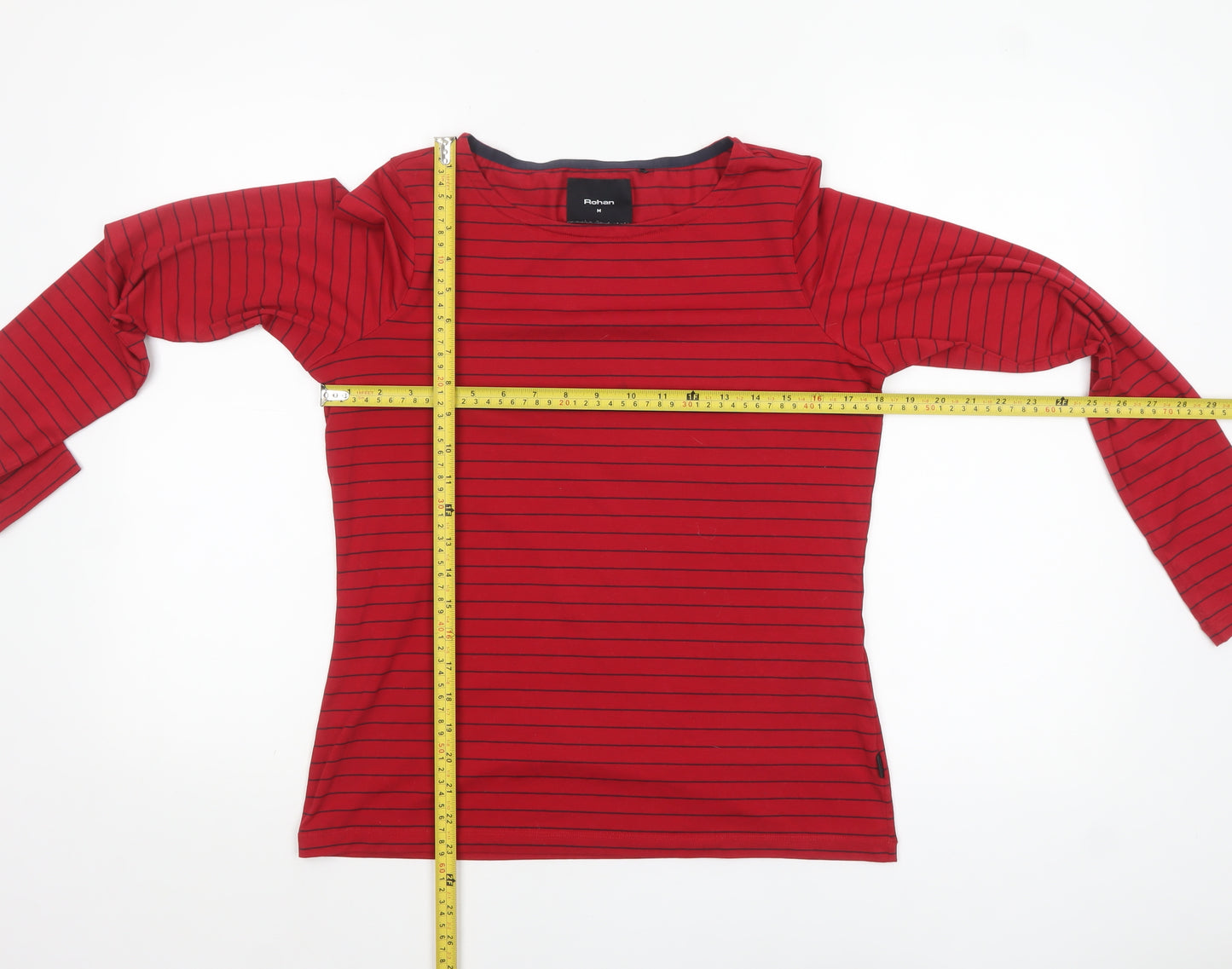 Rohan Womens Red Striped Long Sleeve Basic Boat Neck Top M