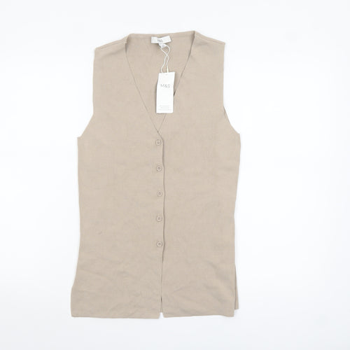 Marks and Spencer Women’s Beige Sleeveless Button-Up Knit Top Size S