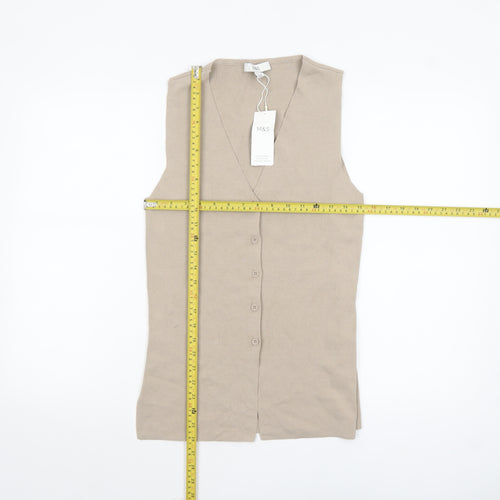 Marks and Spencer Women’s Beige Sleeveless Button-Up Knit Top Size S