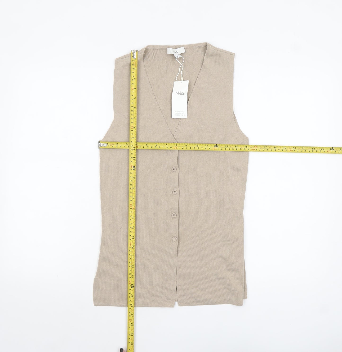 Marks and Spencer Women’s Beige Sleeveless Button-Up Knit Top Size S