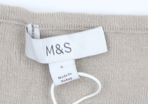 Marks and Spencer Women’s Beige Sleeveless Button-Up Knit Top Size S