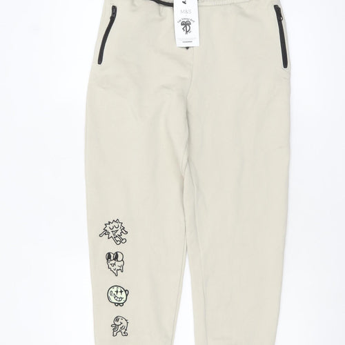 Marks and Spencer Boys Beige Jogger Trousers 11-12 Years Cartoon Print