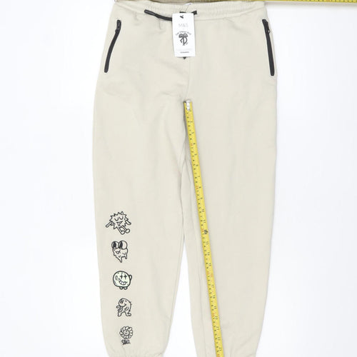 Marks and Spencer Boys Beige Jogger Trousers 11-12 Years Cartoon Print