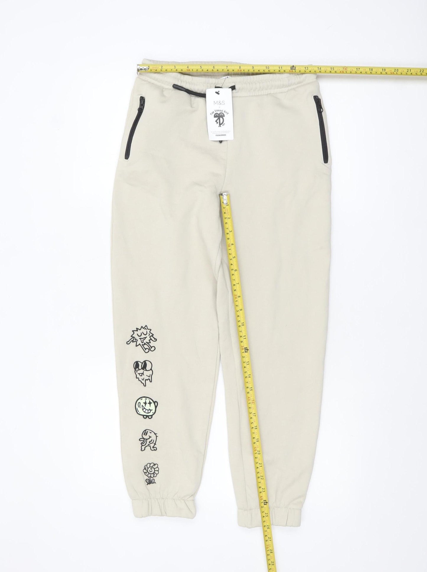 Marks and Spencer Boys Beige Jogger Trousers 11-12 Years Cartoon Print