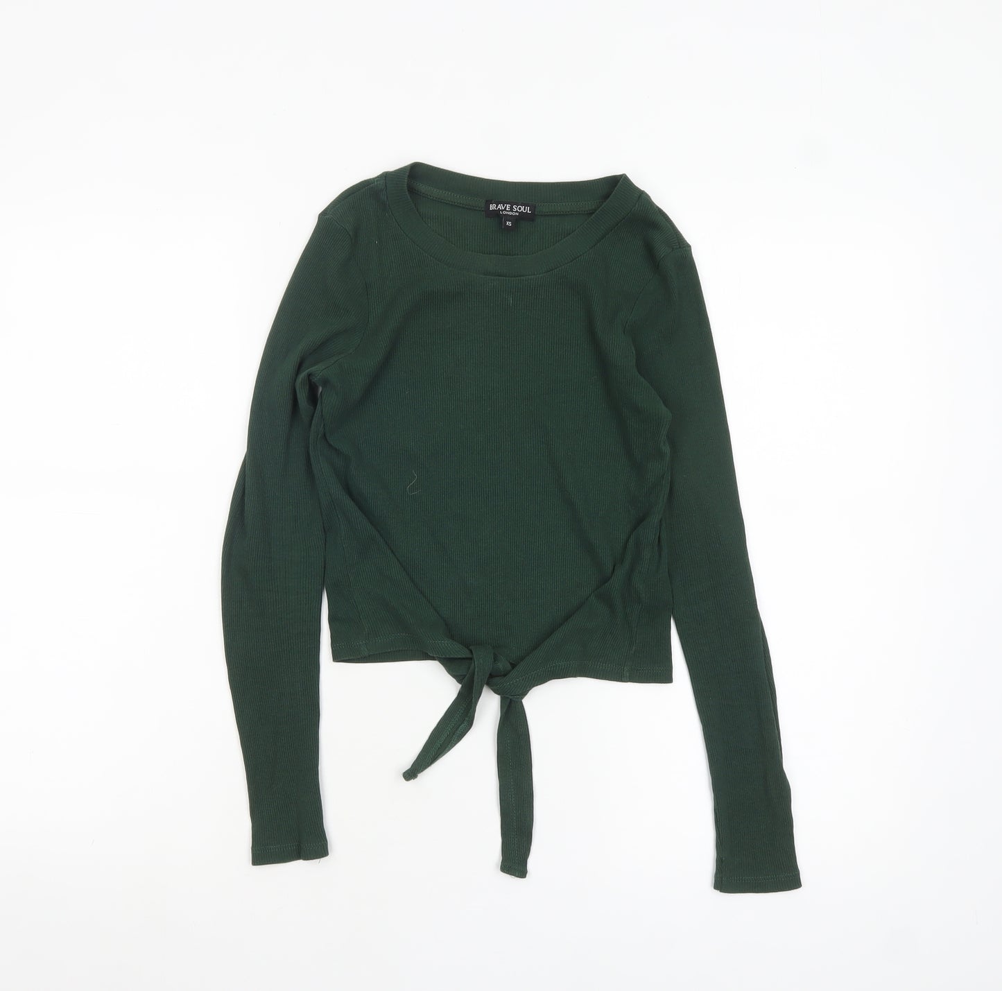 Brave Soul Women's Green XS Cropped Tie Front Long Sleeve Top