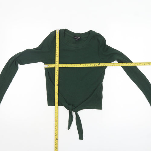 Brave Soul Women's Green XS Cropped Tie Front Long Sleeve Top