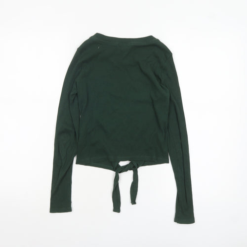 Brave Soul Women's Green XS Cropped Tie Front Long Sleeve Top