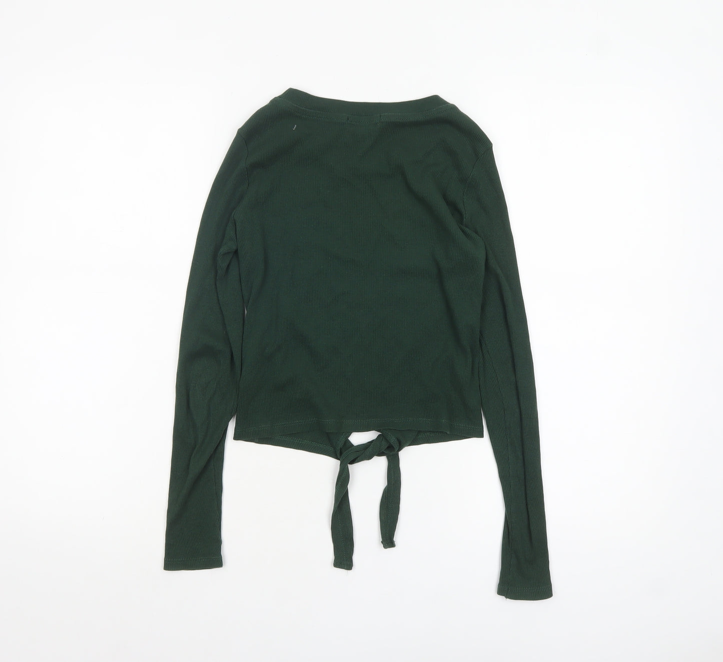 Brave Soul Women's Green XS Cropped Tie Front Long Sleeve Top