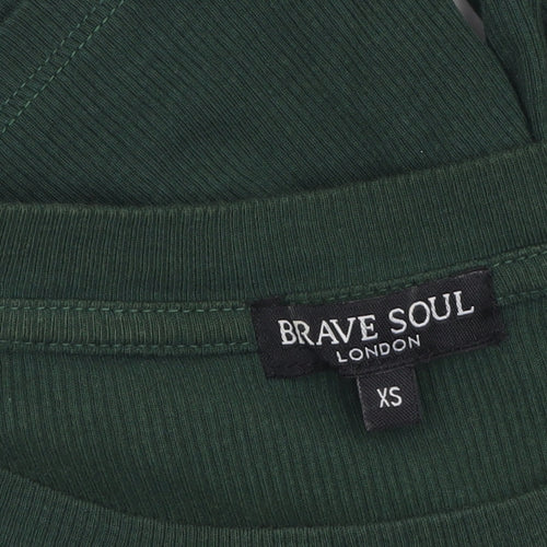 Brave Soul Women's Green XS Cropped Tie Front Long Sleeve Top