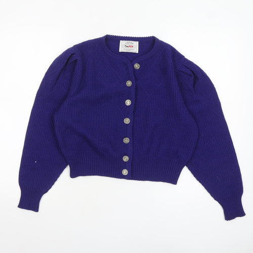 Avoca Collection Women's Purple Wool Puff Sleeve Cardigan S