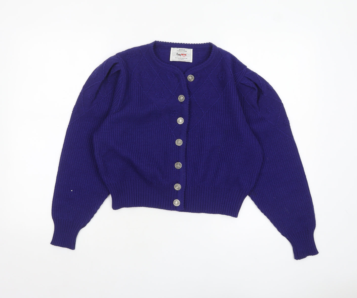 Avoca Collection Women's Purple Wool Puff Sleeve Cardigan S