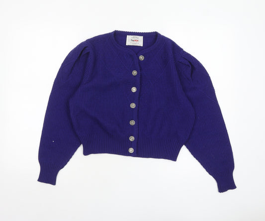 Avoca Collection Women's Purple Wool Puff Sleeve Cardigan S