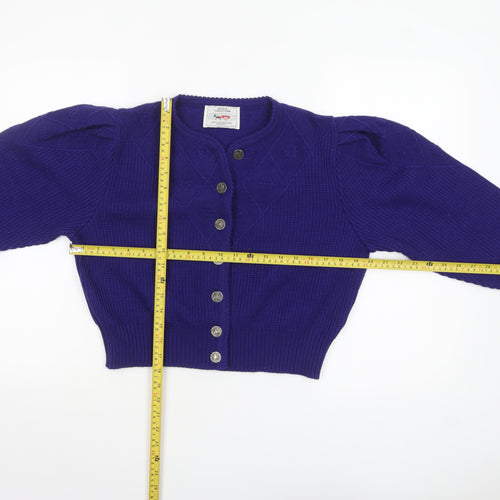 Avoca Collection Women's Purple Wool Puff Sleeve Cardigan S