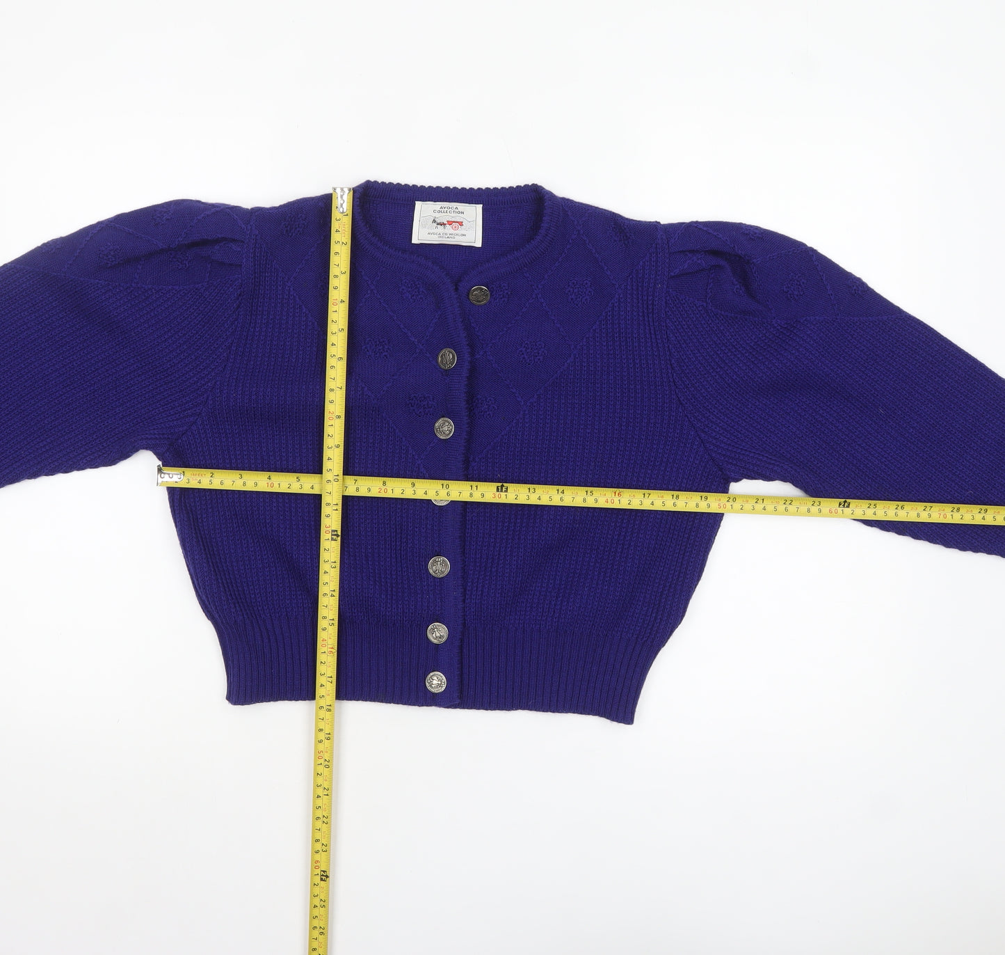 Avoca Collection Women's Purple Wool Puff Sleeve Cardigan S
