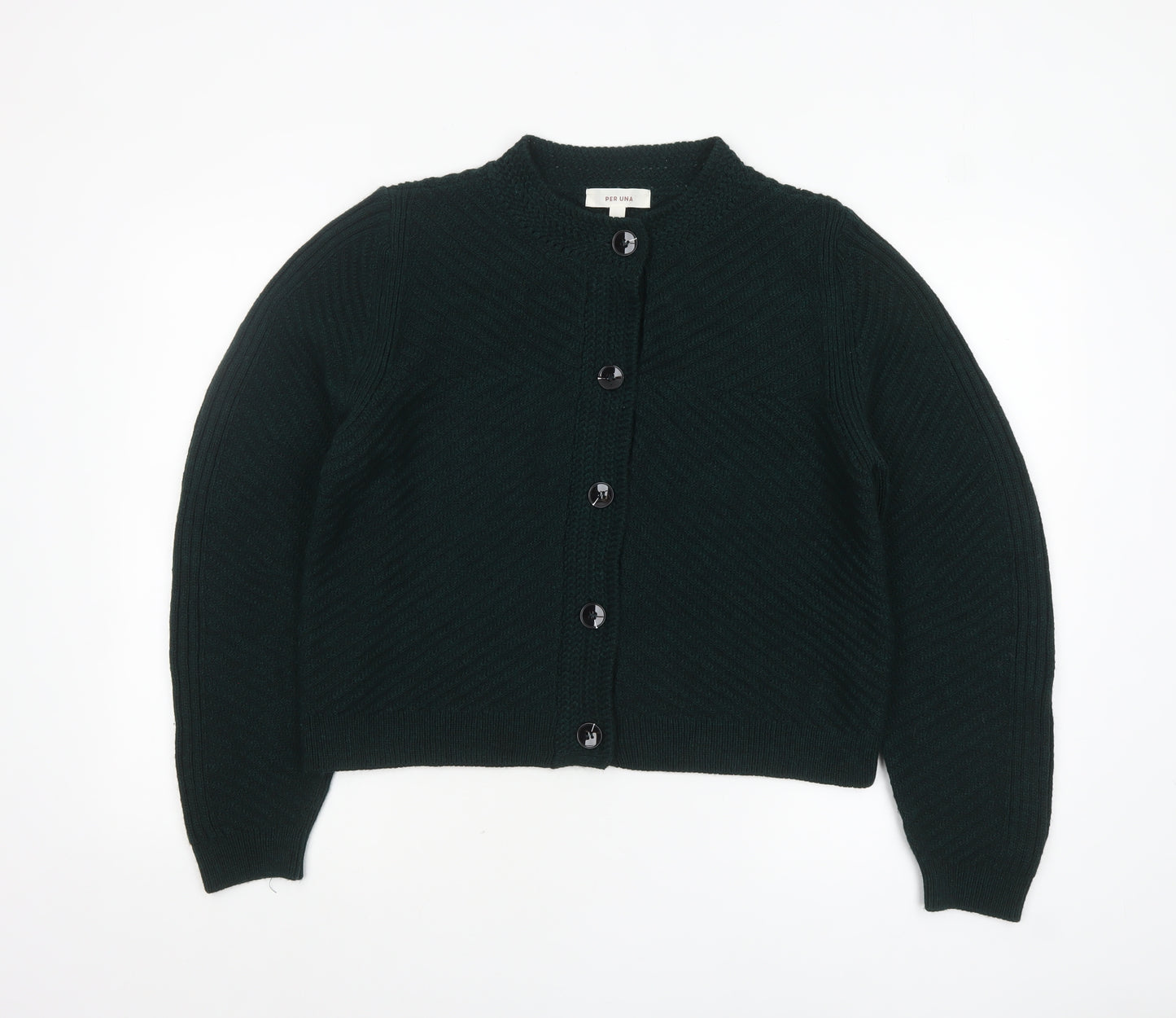 Marks and Spencer Women Green M Chunky-Knit Button Cardigan