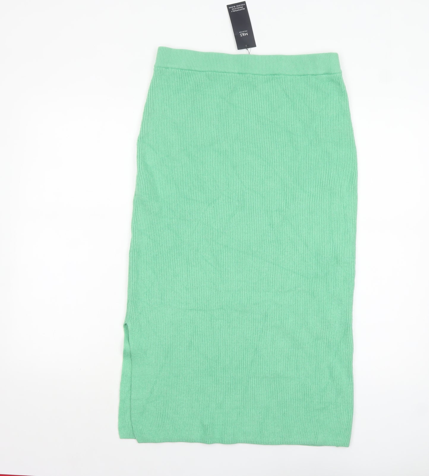 Marks and Spencer Womens Green Knit Midi Skirt M Elastic Waist