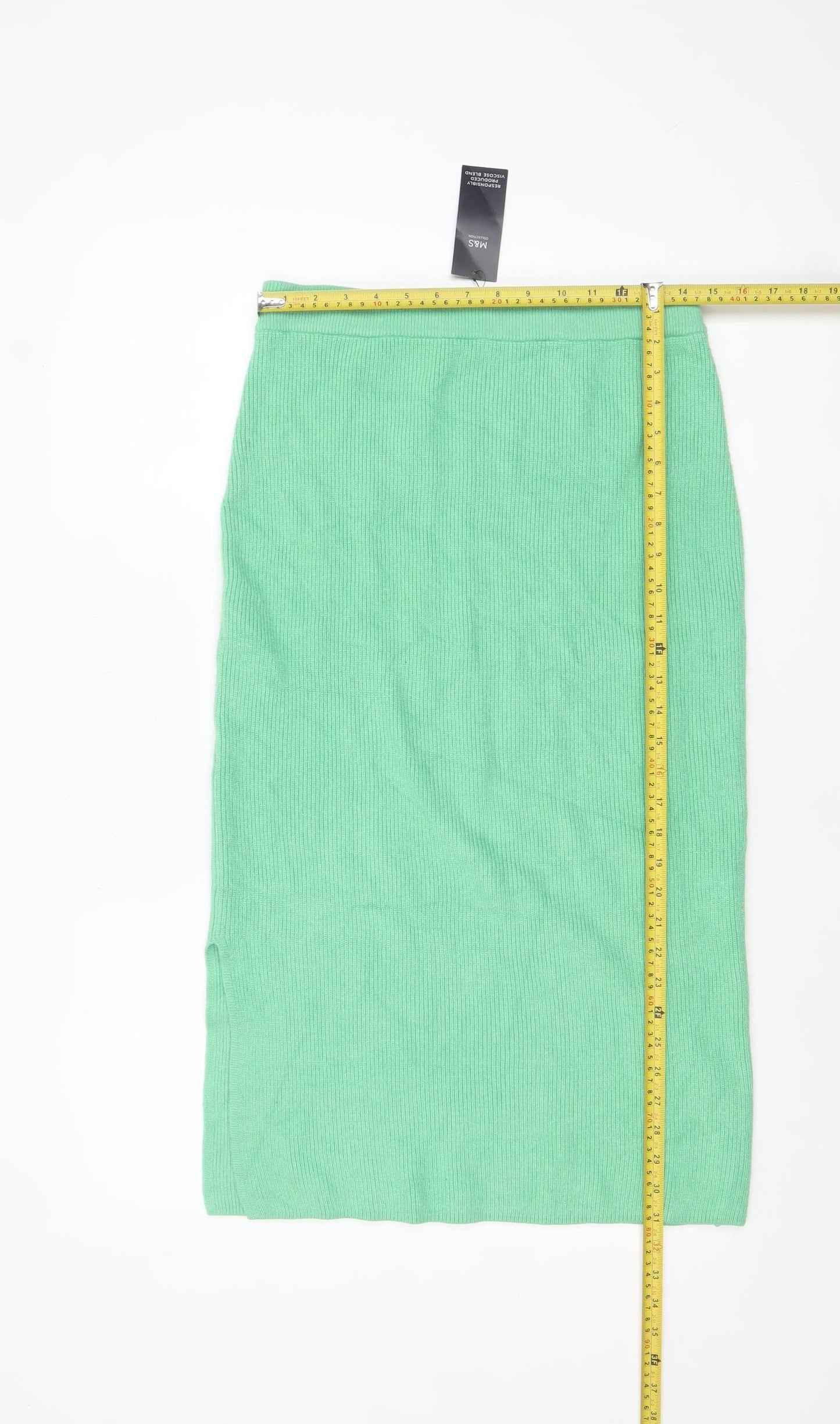 Marks and Spencer Womens Green Knit Midi Skirt M Elastic Waist