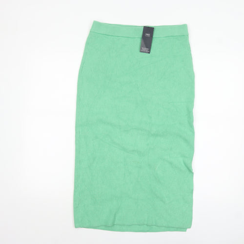 Marks and Spencer Womens Green Knit Midi Skirt M Elastic Waist