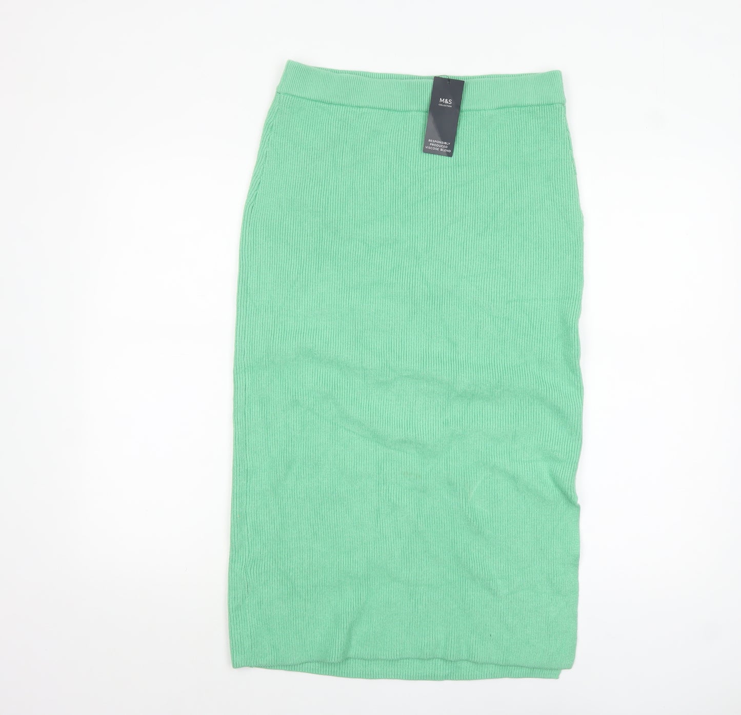 Marks and Spencer Womens Green Knit Midi Skirt M Elastic Waist