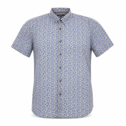 Marks and Spencer Autograph Men's Blue Floral Pure Cotton Slim Fit Short Sleeve Shirt M