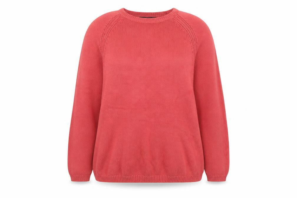 Front view of ISLE women’s pink cotton crew neck jumper, size UK 18-20