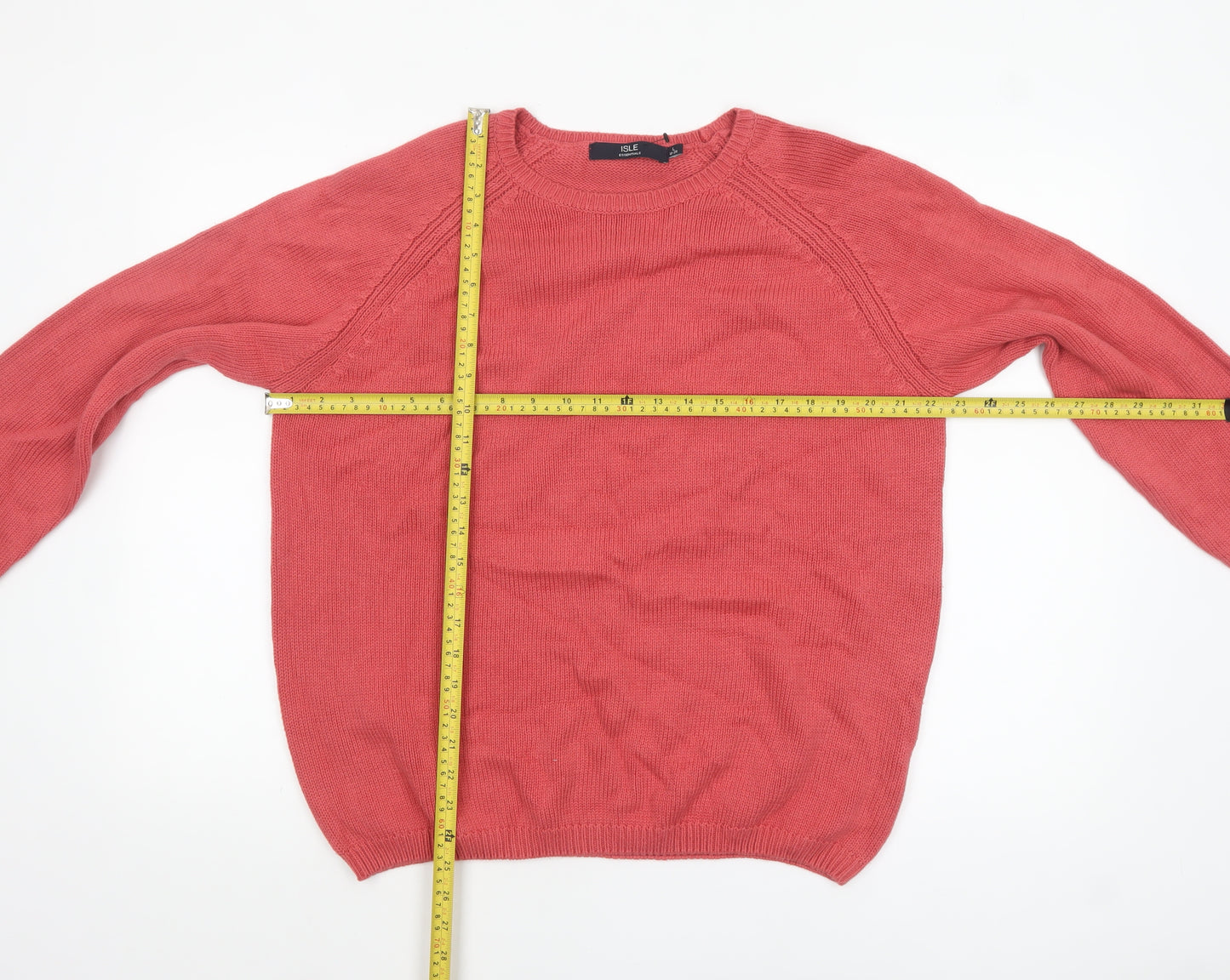 ISLE Womens Pink Cotton Crew Neck Pullover Jumper Size 18-20