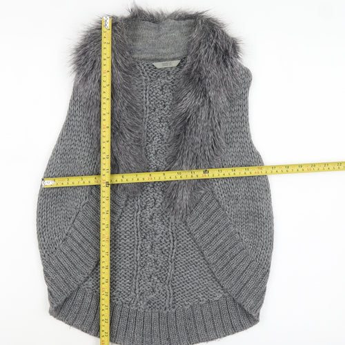 Marks and Spencer Womens Grey Fur Trim Chunky Knit Vest M