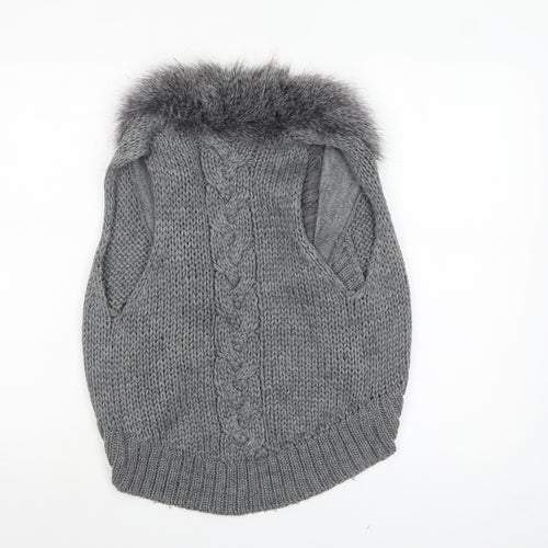 Marks and Spencer Womens Grey Fur Trim Chunky Knit Vest M