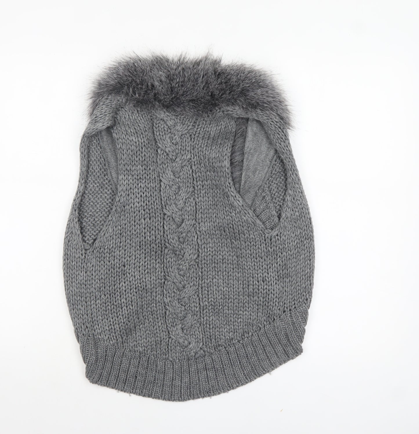 Marks and Spencer Womens Grey Fur Trim Chunky Knit Vest M