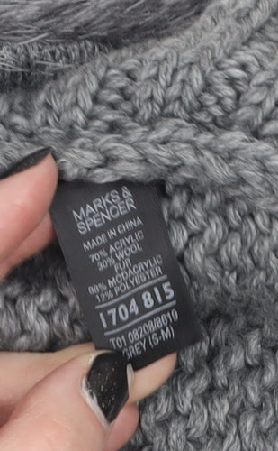 Marks and Spencer Womens Grey Fur Trim Chunky Knit Vest M