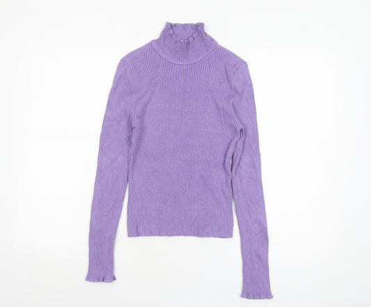 Stradivarius Women’s Purple Roll Neck Ribbed Knit Jumper Size S