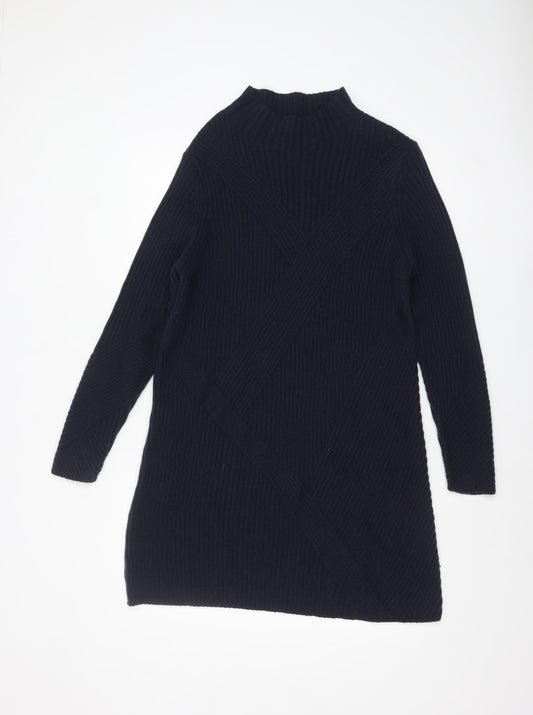 Marks and Spencer Women Black L Tunic Mock Neck Knit Jumper