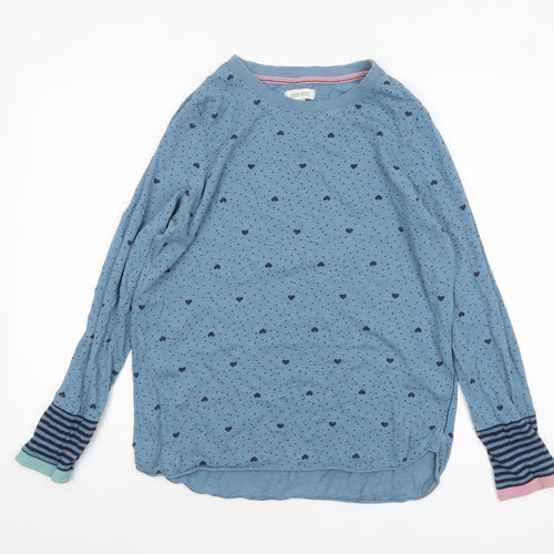 White Stuff Blue Heart Print Long Sleeve Cotton T-Shirt UK 14