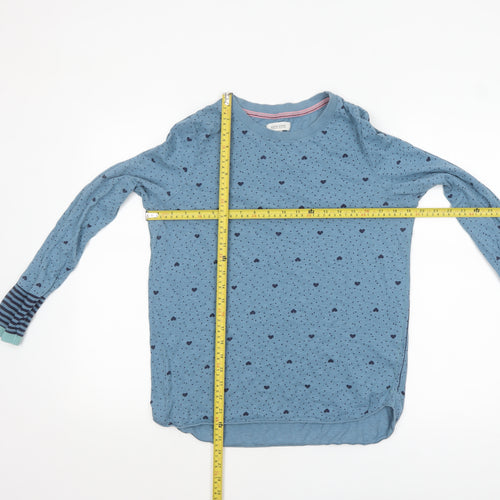 White Stuff Blue Heart Print Long Sleeve Cotton T-Shirt UK 14