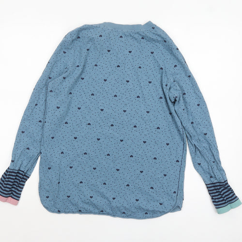 White Stuff Blue Heart Print Long Sleeve Cotton T-Shirt UK 14