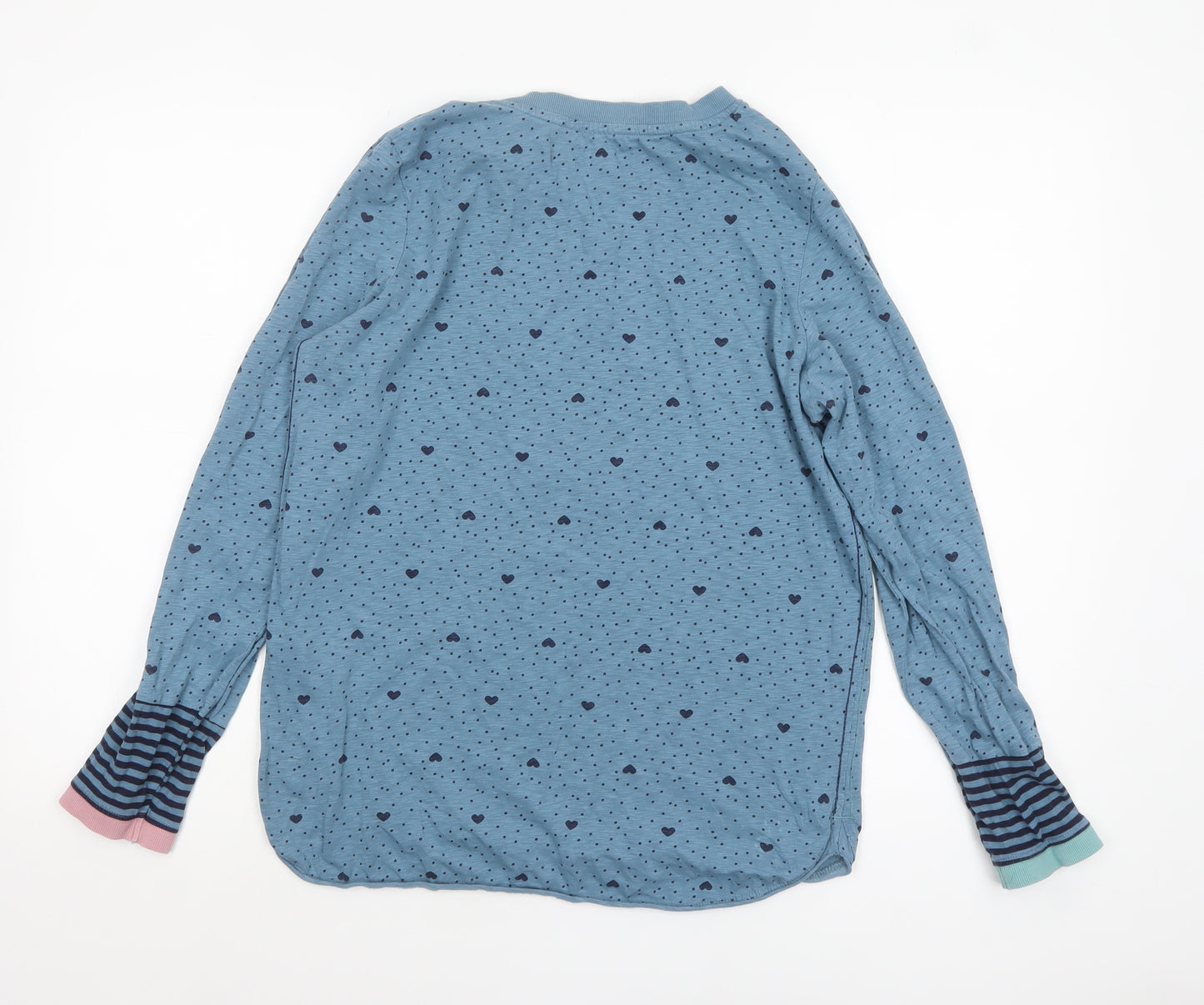 White Stuff Blue Heart Print Long Sleeve Cotton T-Shirt UK 14
