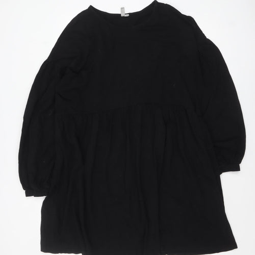 ASOS Womens Black Cotton Smock Dress Size 18 Long Sleeve Casual