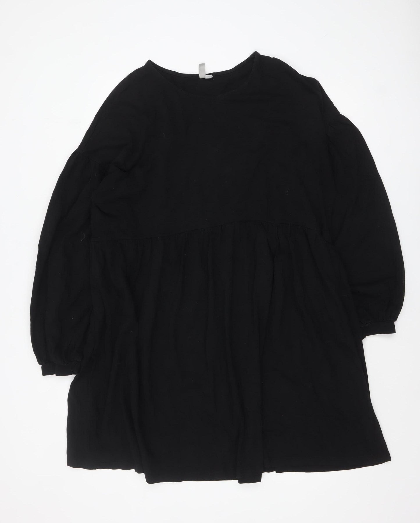 ASOS Womens Black Cotton Smock Dress Size 18 Long Sleeve Casual