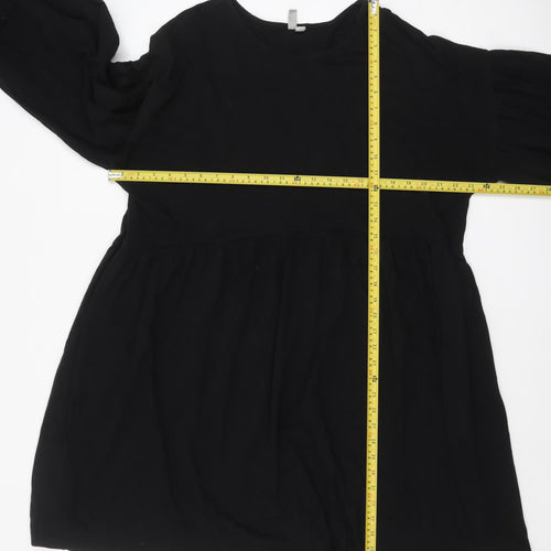 ASOS Womens Black Cotton Smock Dress Size 18 Long Sleeve Casual