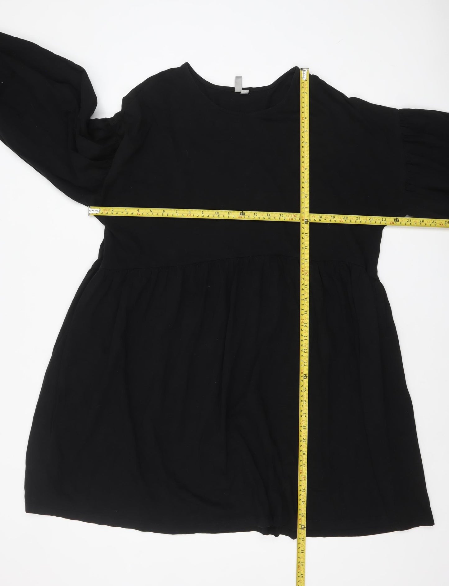 ASOS Womens Black Cotton Smock Dress Size 18 Long Sleeve Casual