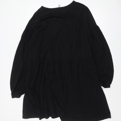 ASOS Womens Black Cotton Smock Dress Size 18 Long Sleeve Casual