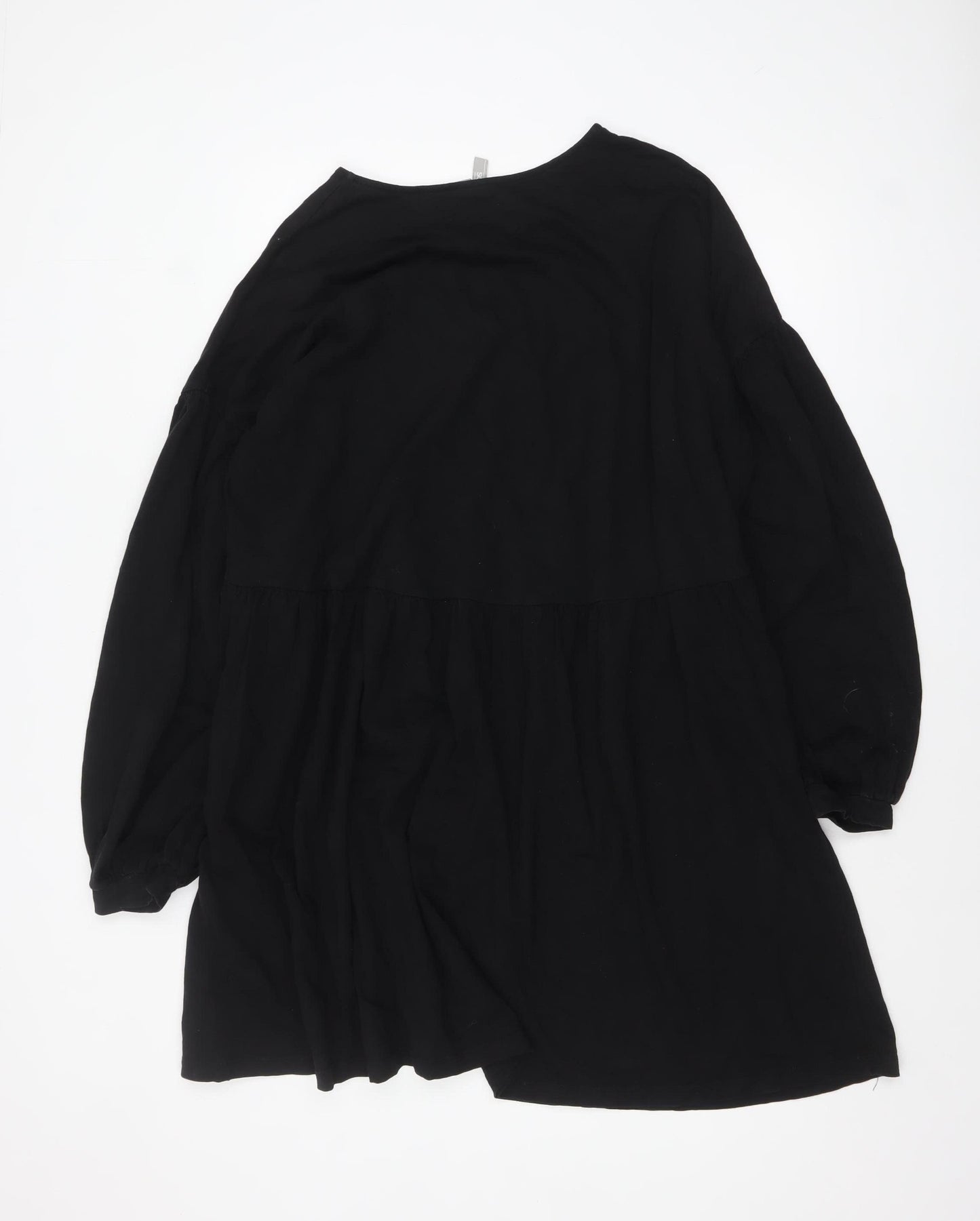 ASOS Womens Black Cotton Smock Dress Size 18 Long Sleeve Casual