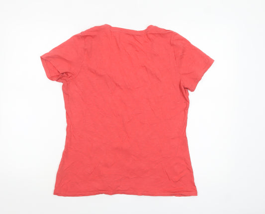 Boden Women's Pink V-Neck Short Sleeve Cotton T-Shirt Size 16