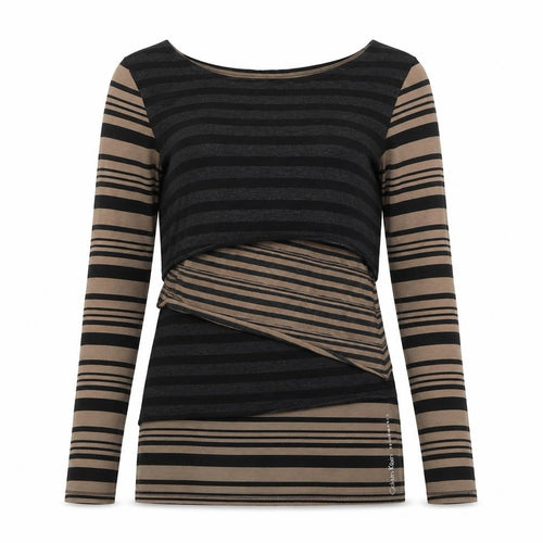 Calvin Klein Women Beige Striped Long Sleeve Quick Dry Top M